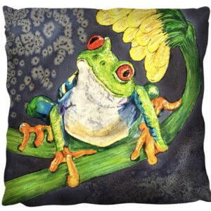 Tree frog artwork on a cushion