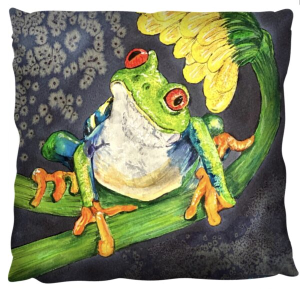 Tree frog artwork on a cushion