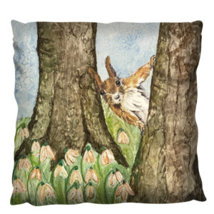 Snowdrops and Red squirrel on a cushion