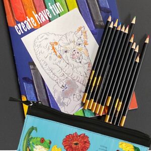 Colouring book crayons and pencil case