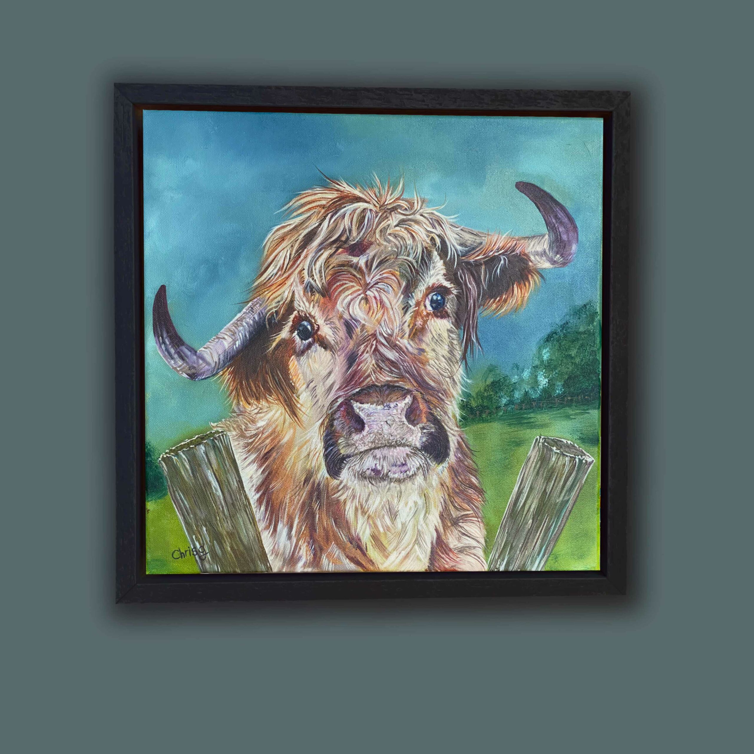 Highland cow Fluff framed canvas print