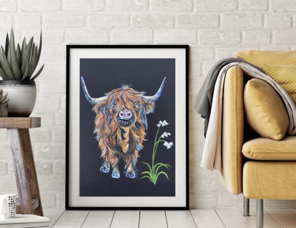 Highland Cow Painting-White Bluebell - Image 2