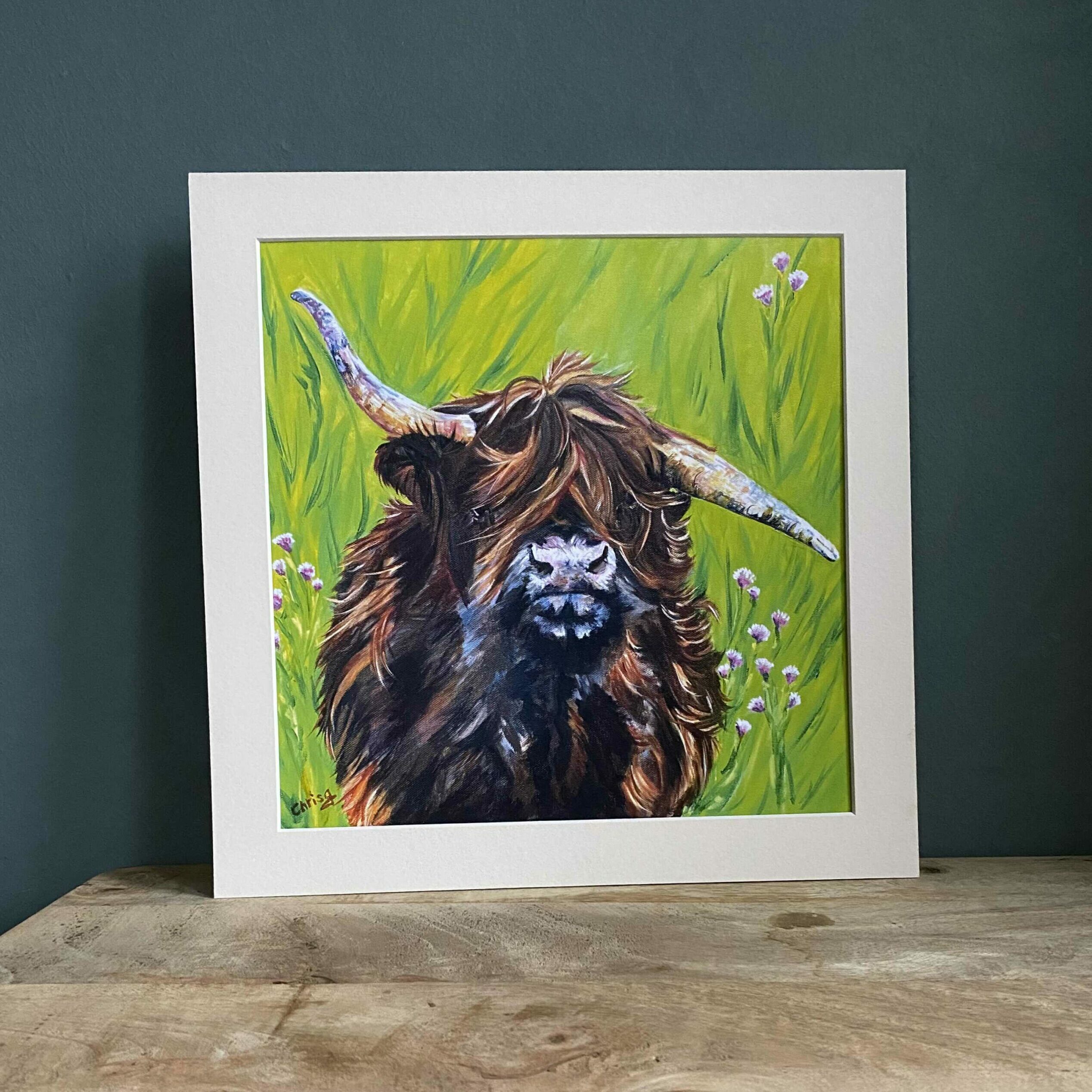 Mounted print of the highland cow called “wildchild”