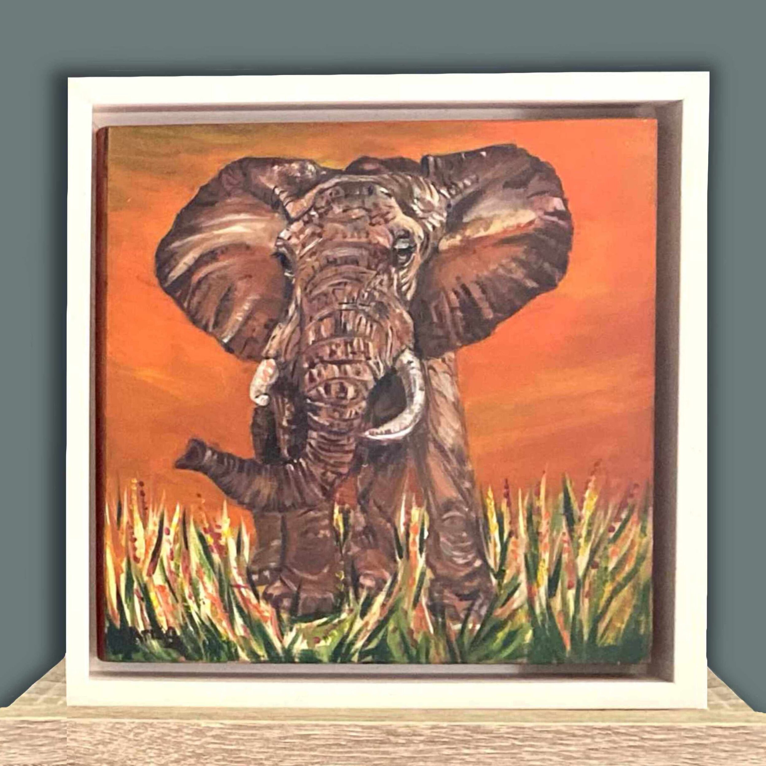 Small oil painting of a huge male elephant named Beethoven 
